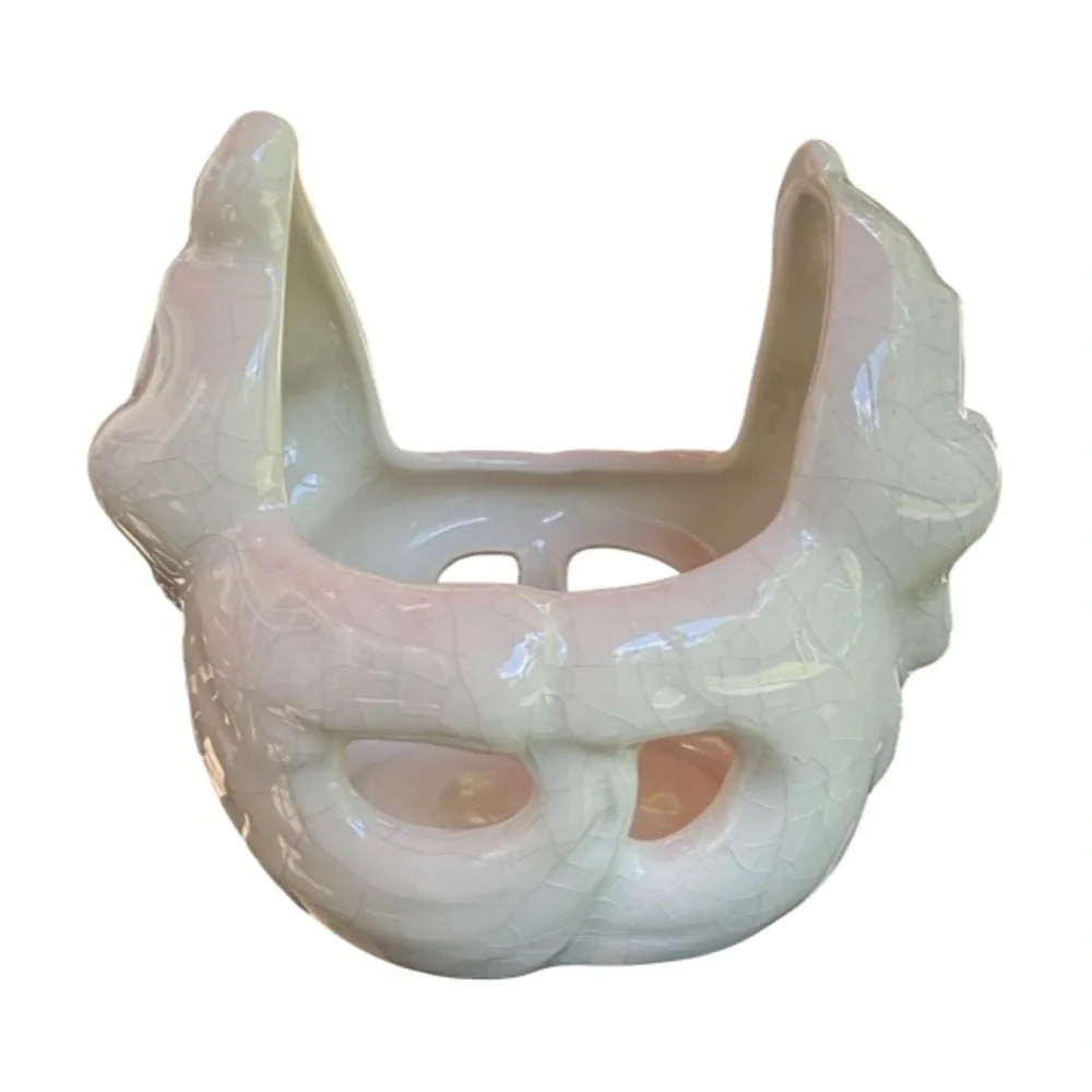 Charming Set of 2 Ceramic Ghost Tealight Holders w/ Crackle Finish